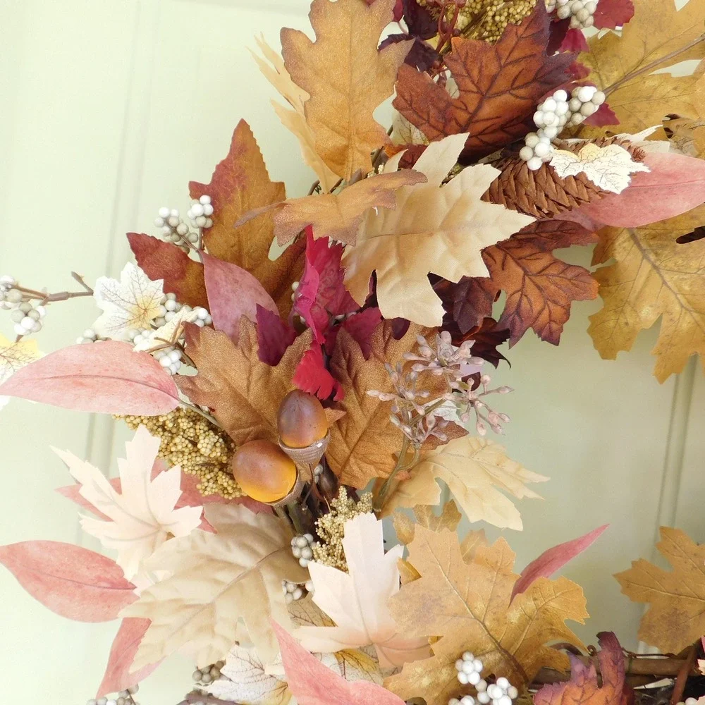 Fall Wreath for Front Door, Burgund, Mauve, Cream and Beige Neutral  Wreath